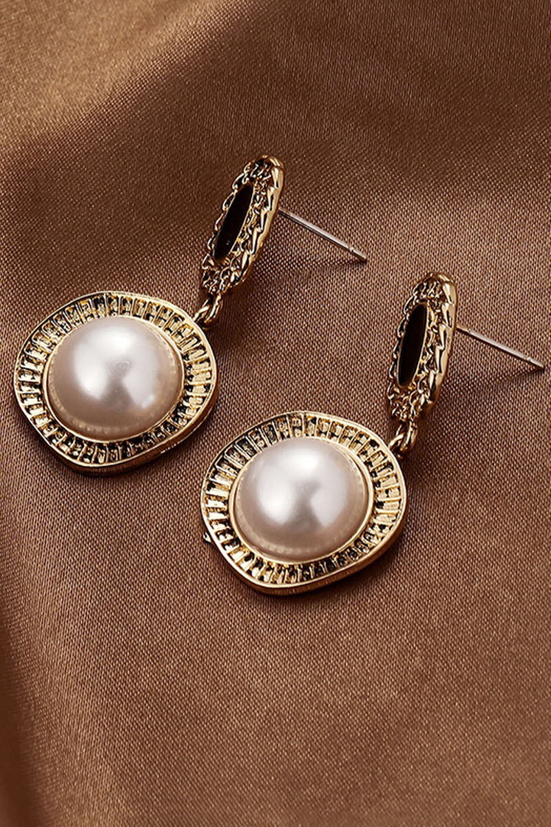 SILVER NEEDLE RETRO METAL PEARL EARRINGS