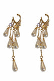 SILVER NEEDLE PEARL TASSEL RHINESTONE EARRINGS