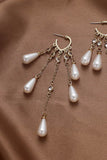 SILVER NEEDLE PEARL TASSEL RHINESTONE EARRINGS