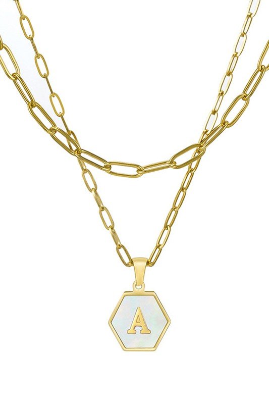 DOUBLE CHAIN HEXAGON ALPHABET INITIALS NECKLACE