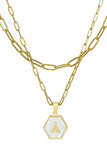 DOUBLE CHAIN HEXAGON ALPHABET INITIALS NECKLACE