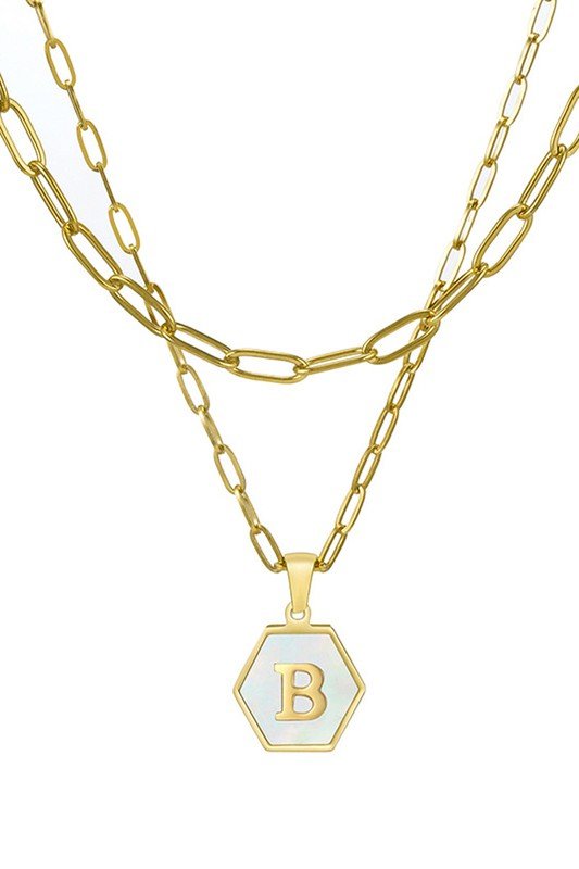 DOUBLE CHAIN HEXAGON ALPHABET INITIALS NECKLACE