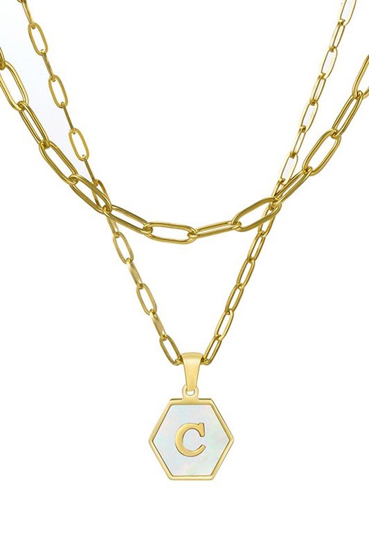 DOUBLE CHAIN HEXAGON ALPHABET INITIALS NECKLACE