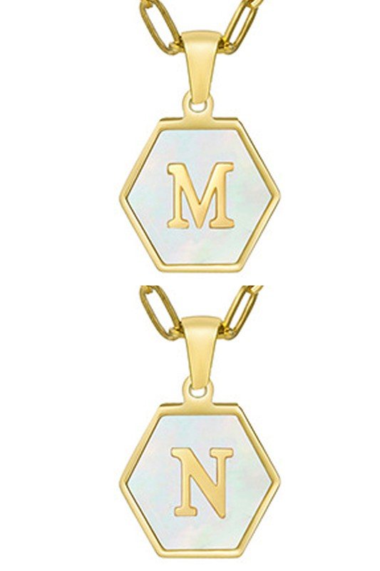 DOUBLE CHAIN HEXAGON ALPHABET INITIALS NECKLACE