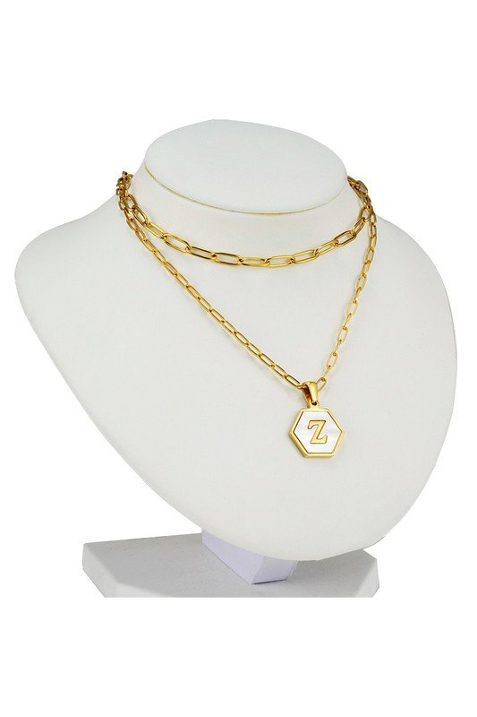 DOUBLE CHAIN HEXAGON ALPHABET INITIALS NECKLACE