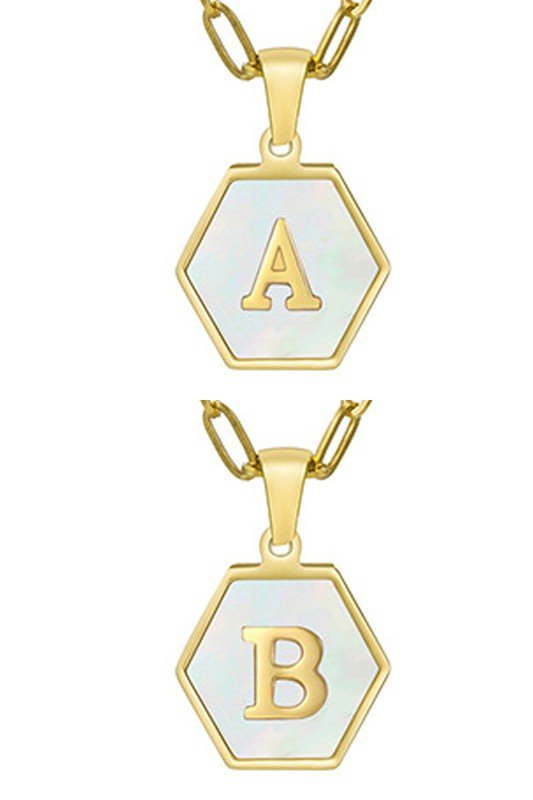 DOUBLE CHAIN HEXAGON ALPHABET INITIALS NECKLACE