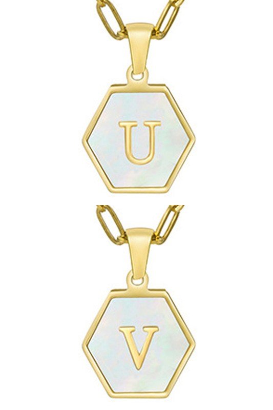 DOUBLE CHAIN HEXAGON ALPHABET INITIALS NECKLACE