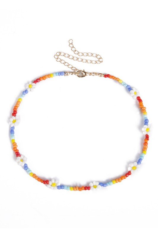 TRENDY FLOWER COLOR BEAD NECKLACE
