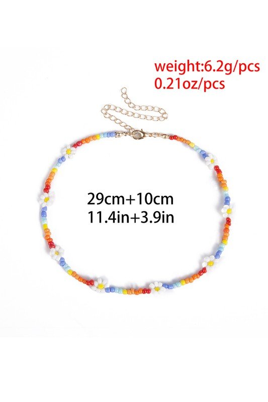 TRENDY FLOWER COLOR BEAD NECKLACE