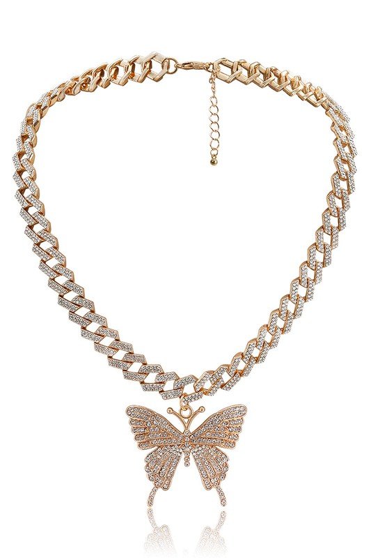 BIG BUTTERFLY SHAPE PENDANT RHINESTONE NECKLACE