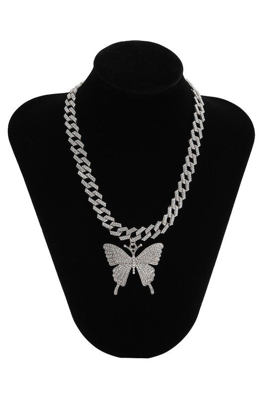 BIG BUTTERFLY SHAPE PENDANT RHINESTONE NECKLACE