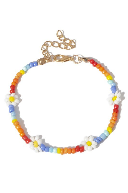 TRENDY FLOWER COLOR BEAD BRACELET