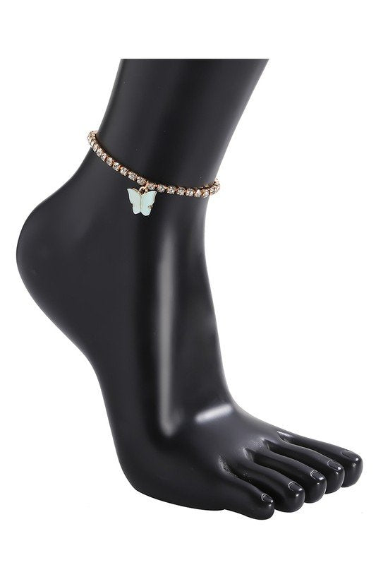 TRENDY BUTTERFLY PENDANT RHINESTONE ANKLET