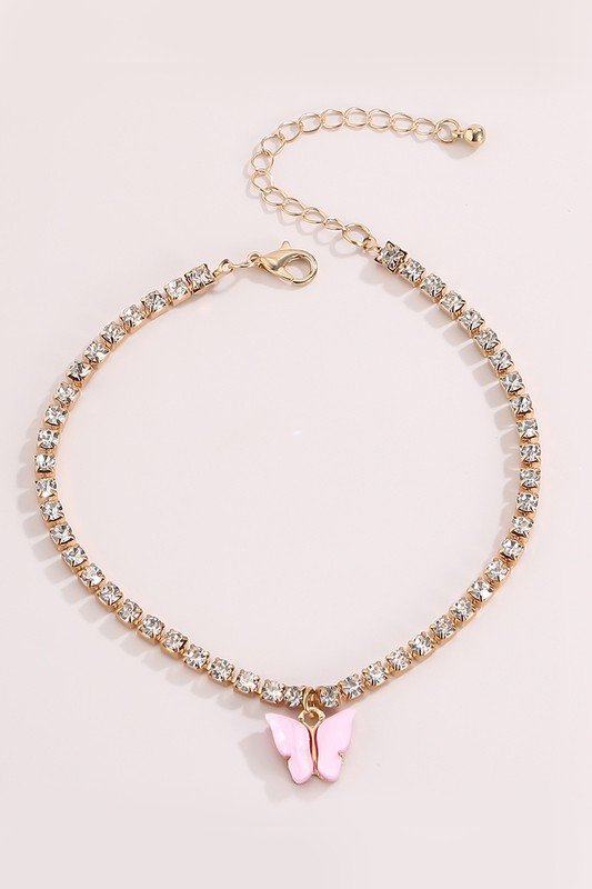 TRENDY BUTTERFLY PENDANT RHINESTONE ANKLET