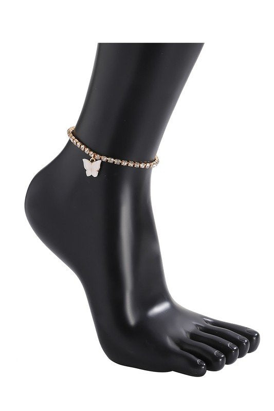 TRENDY BUTTERFLY PENDANT RHINESTONE ANKLET