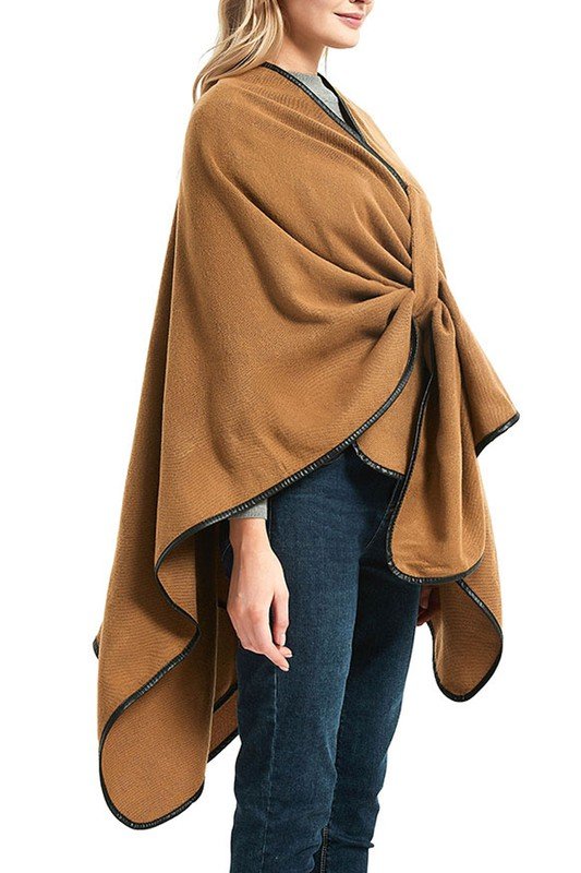 SOLID LEATHER EDGE SLIT SHAWL