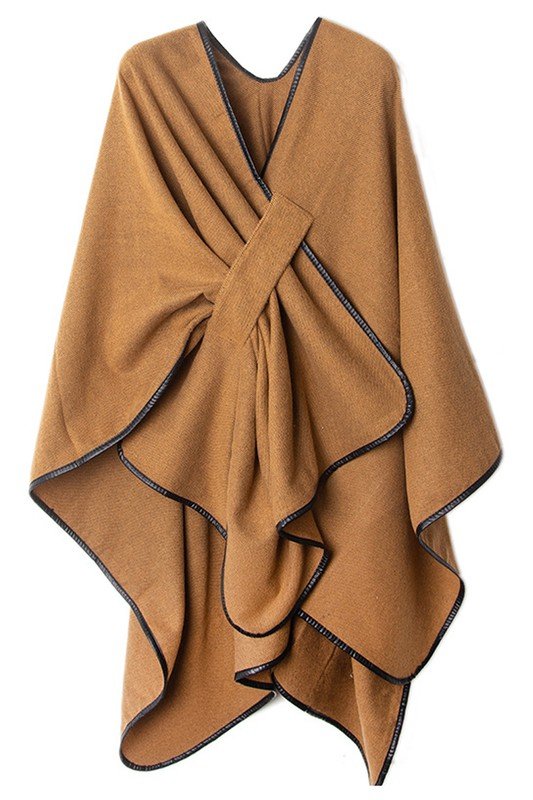 SOLID LEATHER EDGE SLIT SHAWL