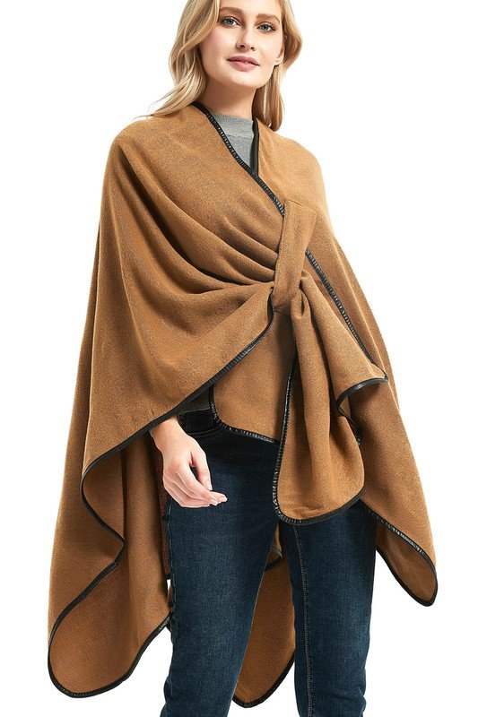 SOLID LEATHER EDGE SLIT SHAWL