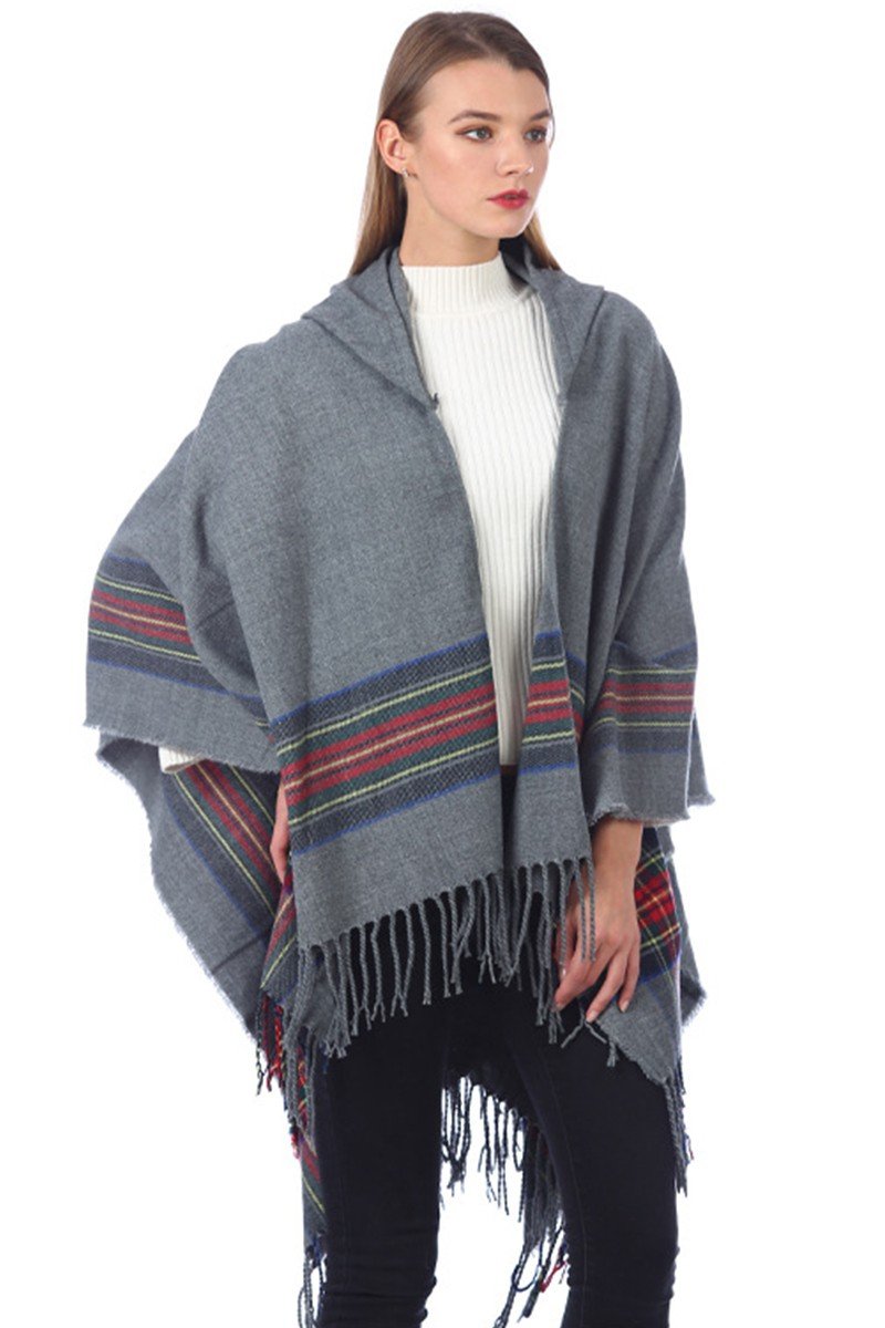 PLAID PATTERN TRENDY FASHION SHAWL WRAP, (L)51.2″ (W)59.1″