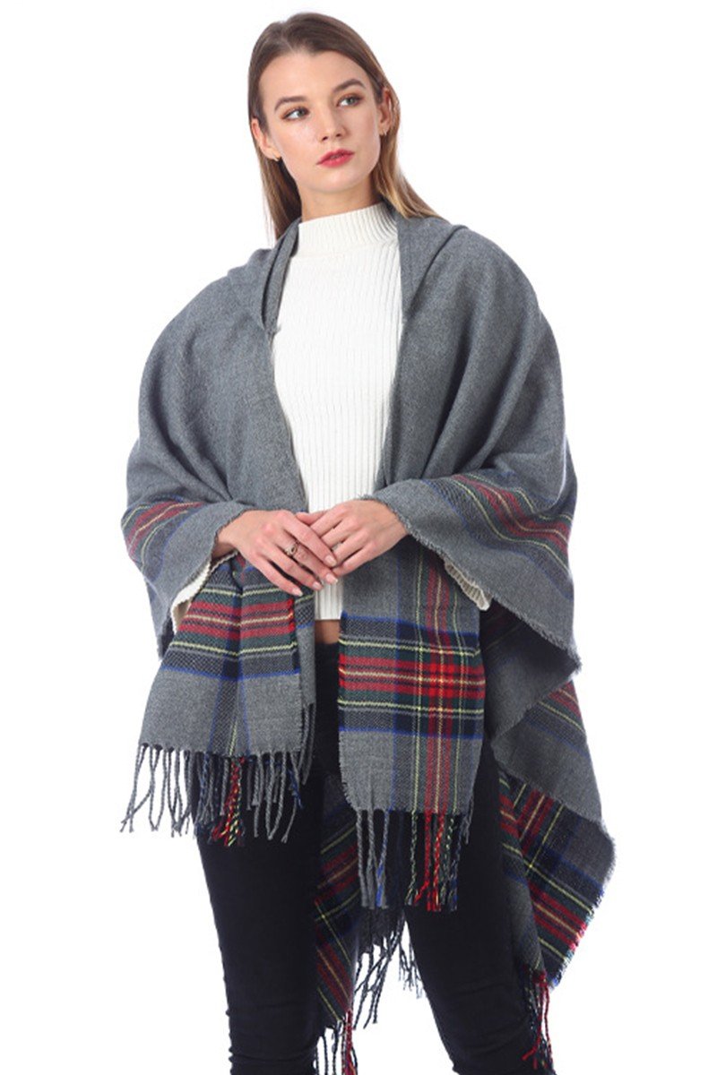 PLAID PATTERN TRENDY FASHION SHAWL WRAP, (L)51.2″ (W)59.1″