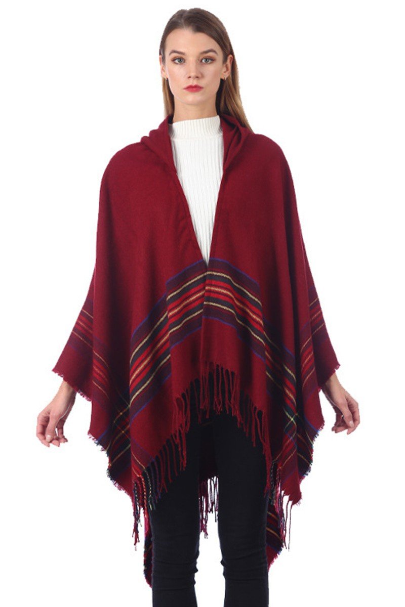 PLAID PATTERN TRENDY FASHION SHAWL WRAP, (L)51.2″ (W)59.1″