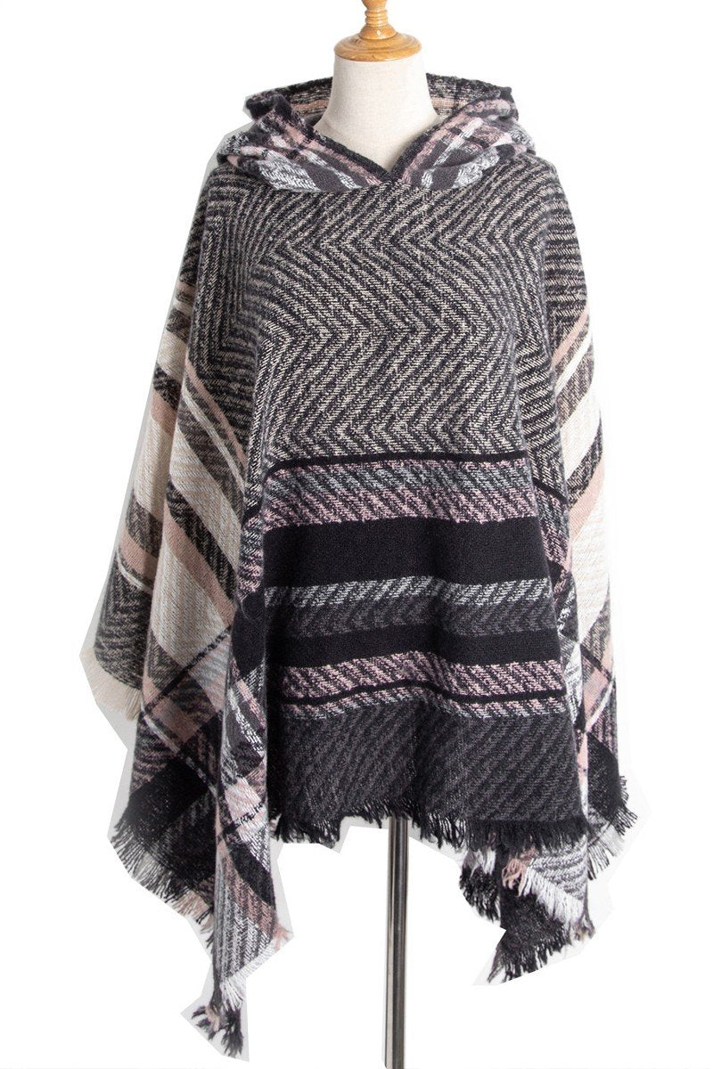 PLAID PATTERN FASHION HOODED CAPE