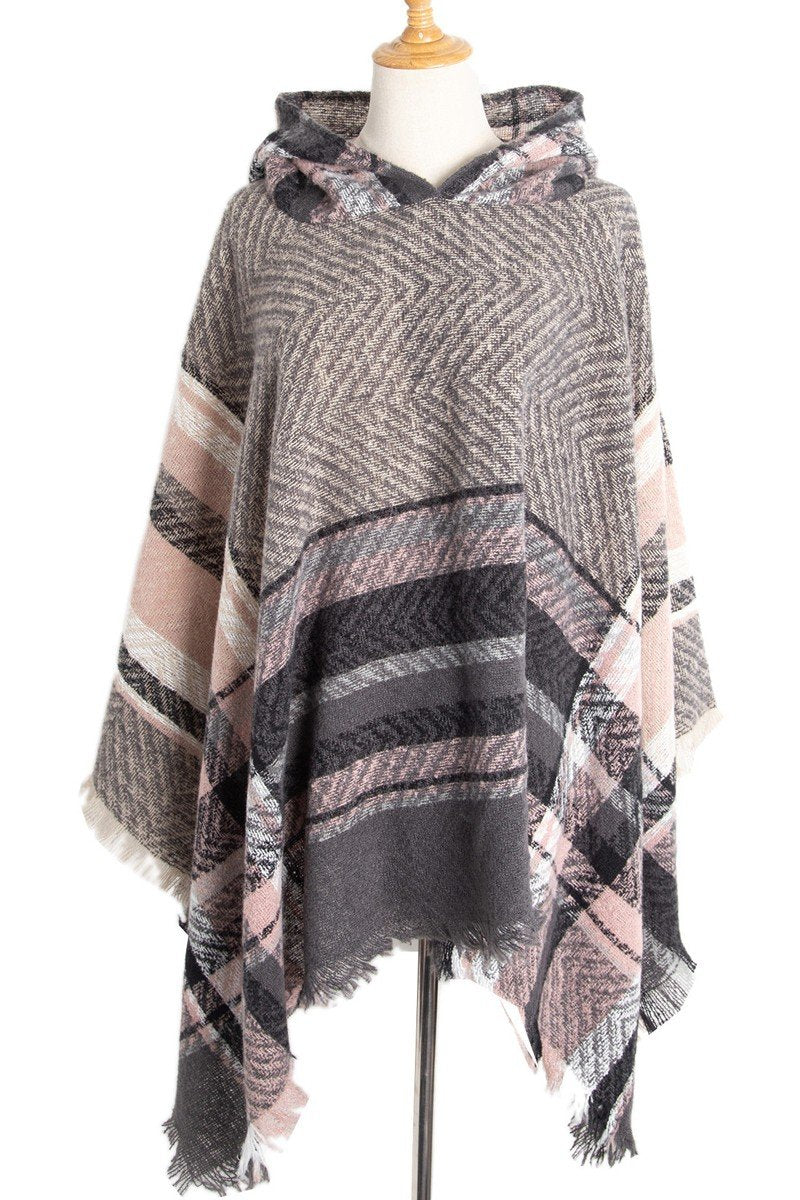 PLAID PATTERN FASHION HOODED CAPE