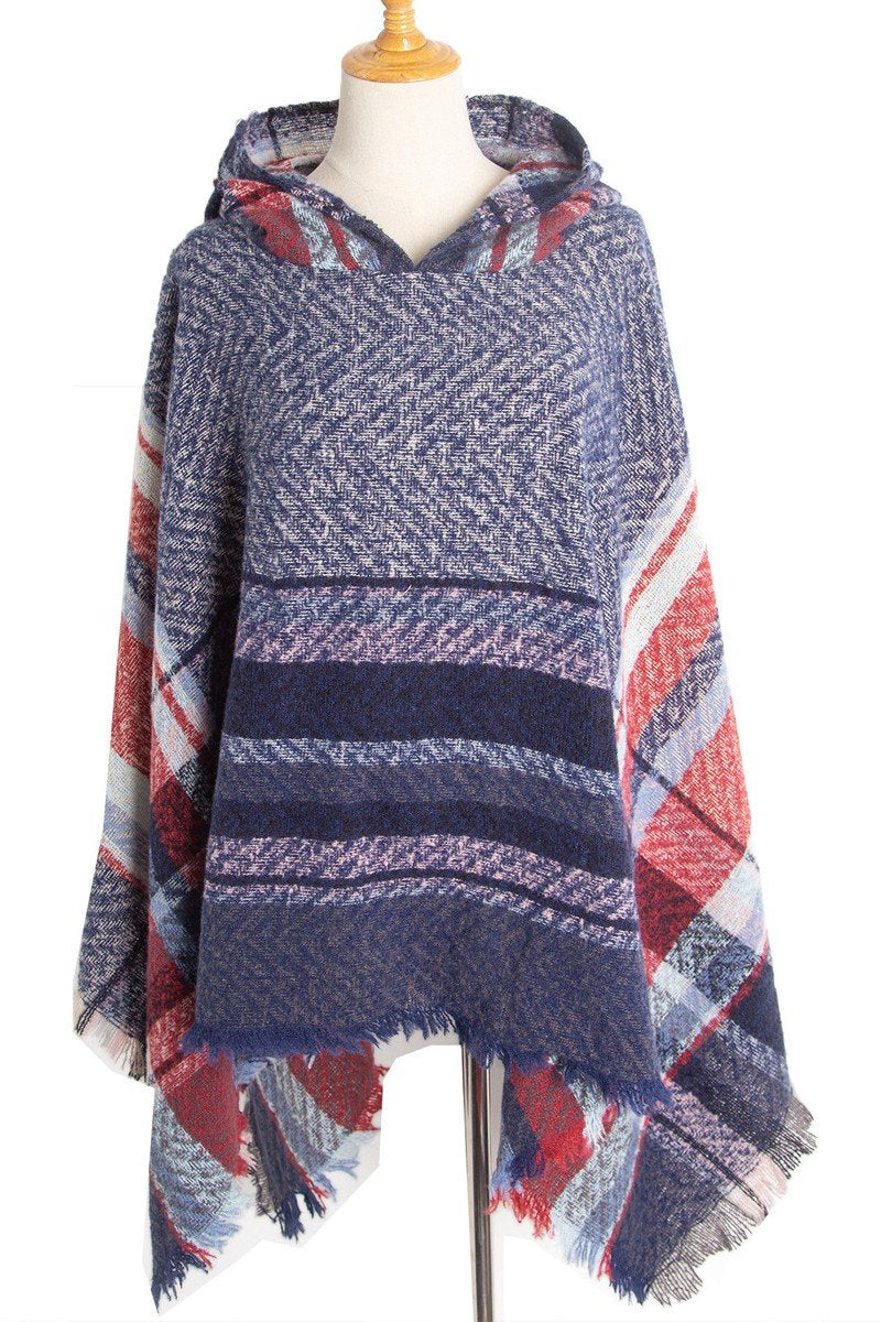 PLAID PATTERN FASHION HOODED CAPE