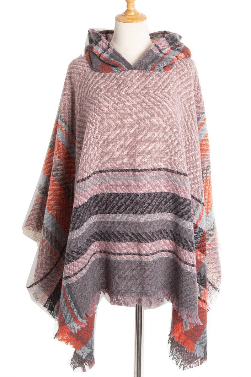 PLAID PATTERN FASHION HOODED CAPE