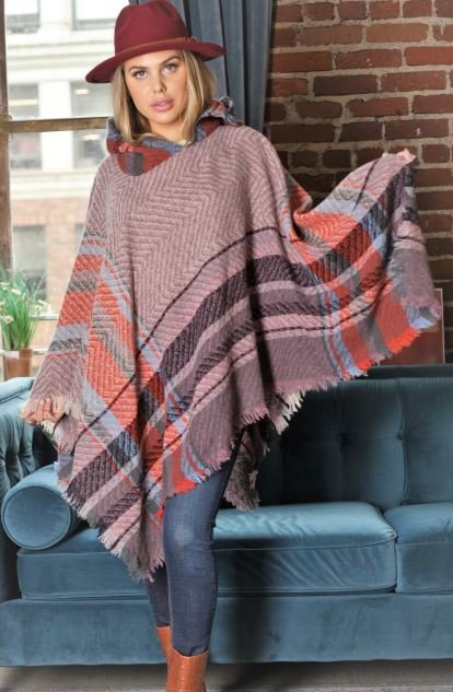 PLAID PATTERN FASHION HOODED CAPE