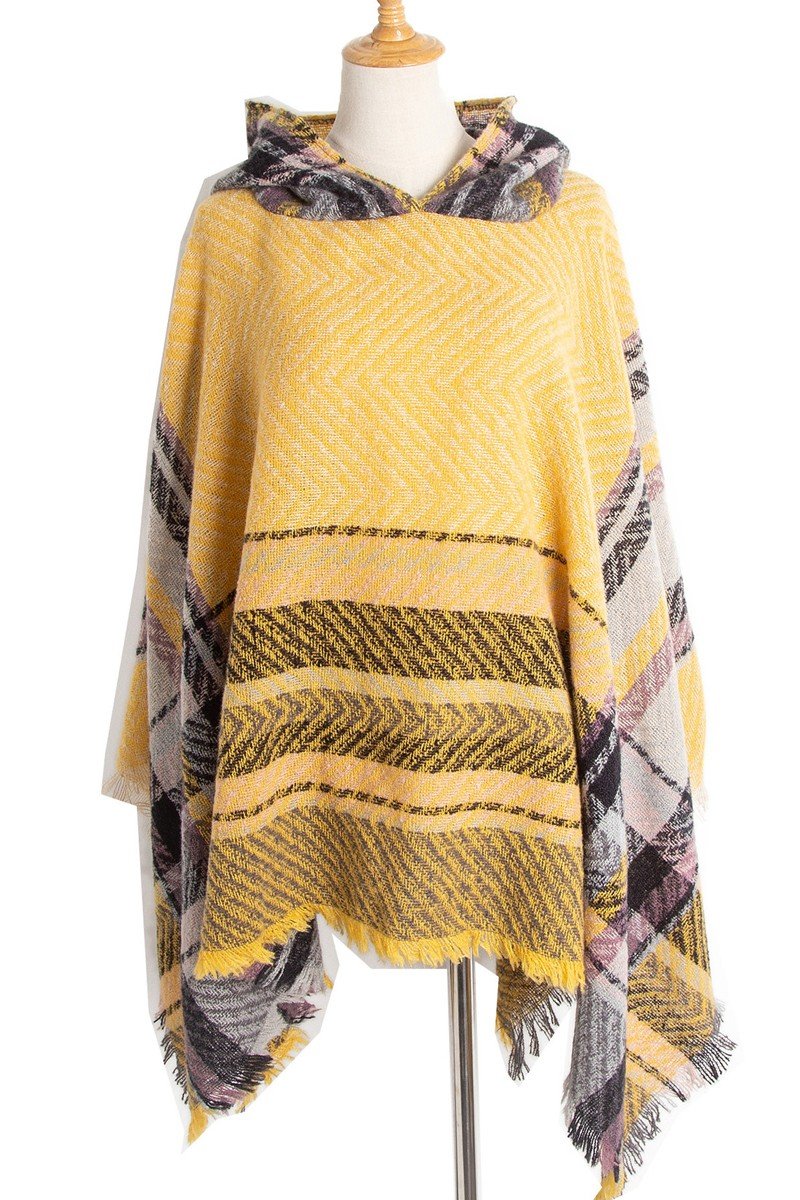 PLAID PATTERN FASHION HOODED CAPE