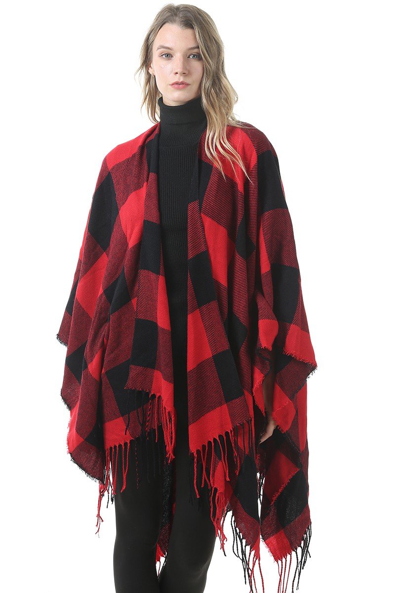 PLAID PATTERN TRENDY FASHION SHAWL WRAP, (L)51.2″ (W)59.1″