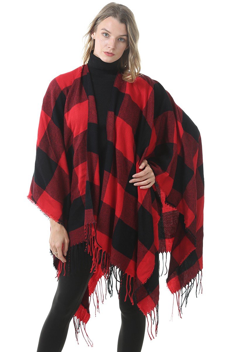 PLAID PATTERN TRENDY FASHION SHAWL WRAP, (L)51.2″ (W)59.1″