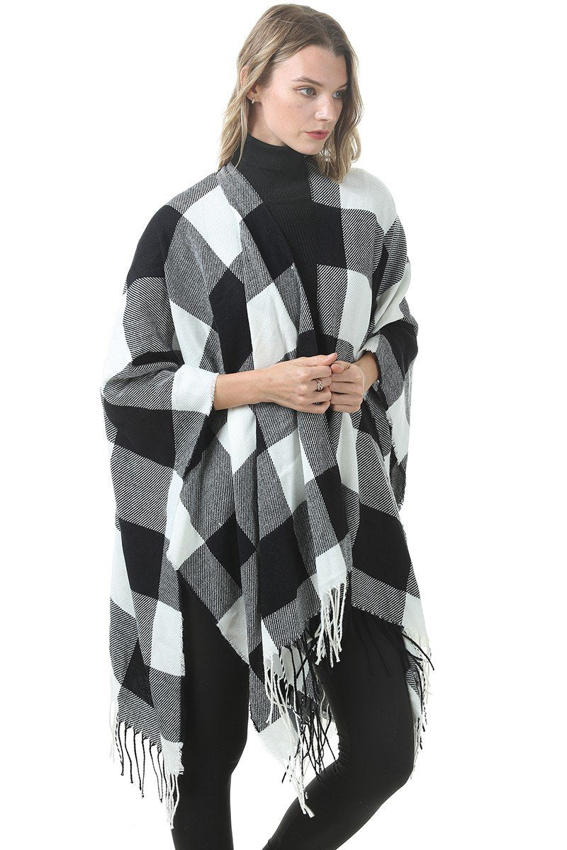 PLAID PATTERN TRENDY FASHION SHAWL WRAP, (L)51.2″ (W)59.1″