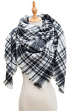 WOMEN WINTER TRIANGULAR PLAID SHAWL SCARF WITH WARM TASSELS