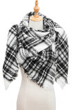 WOMEN WINTER TRIANGULAR PLAID SHAWL SCARF WITH WARM TASSELS