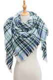 WOMEN WINTER TRIANGULAR PLAID SHAWL SCARF WITH WARM TASSELS