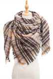 WOMEN WINTER TRIANGULAR PLAID SHAWL SCARF WITH WARM TASSELS