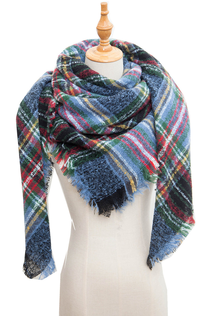 WOMENS WARM SCARF TRIANGLE STRIPE PLAID SHAWLS