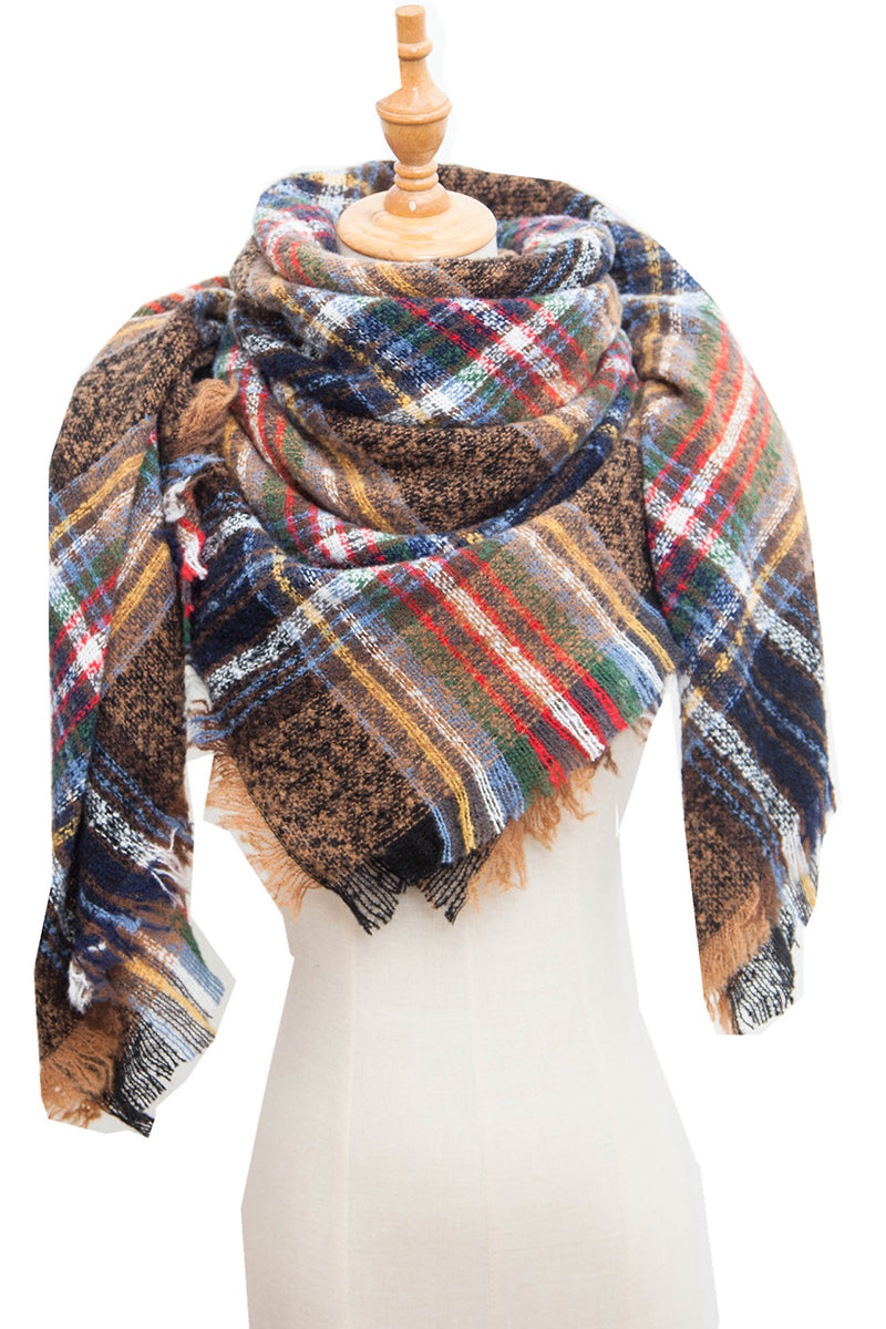 WOMENS WARM SCARF TRIANGLE STRIPE PLAID SHAWLS