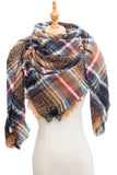 WOMENS WARM SCARF TRIANGLE STRIPE PLAID SHAWLS