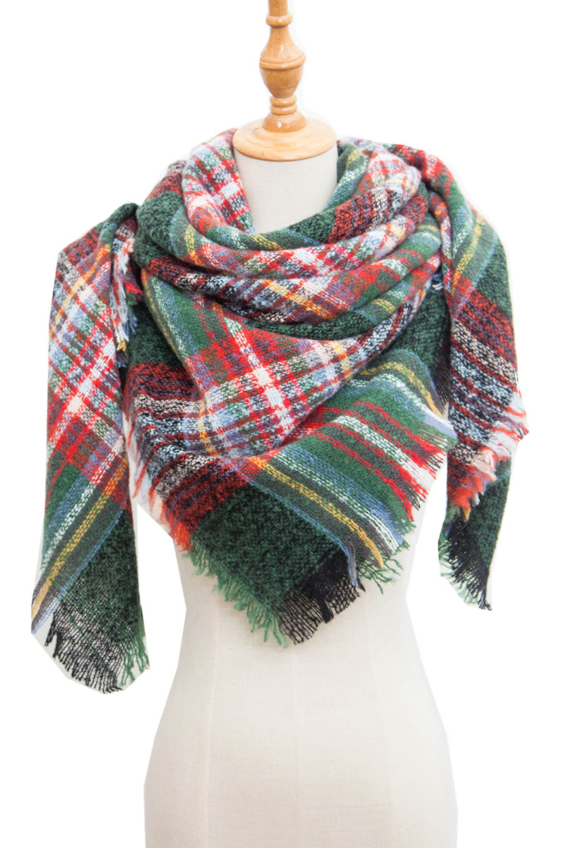 WOMENS WARM SCARF TRIANGLE STRIPE PLAID SHAWLS