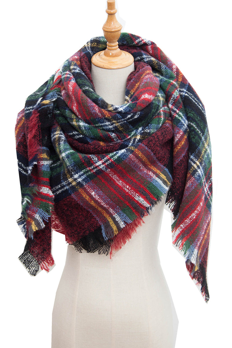 WOMENS WARM SCARF TRIANGLE STRIPE PLAID SHAWLS