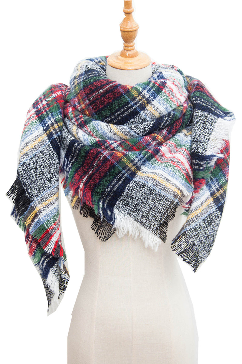 WOMENS WARM SCARF TRIANGLE STRIPE PLAID SHAWLS