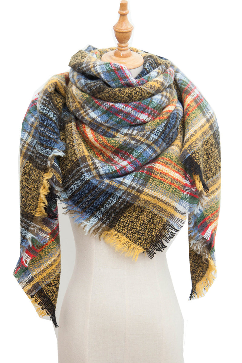 WOMENS WARM SCARF TRIANGLE STRIPE PLAID SHAWLS