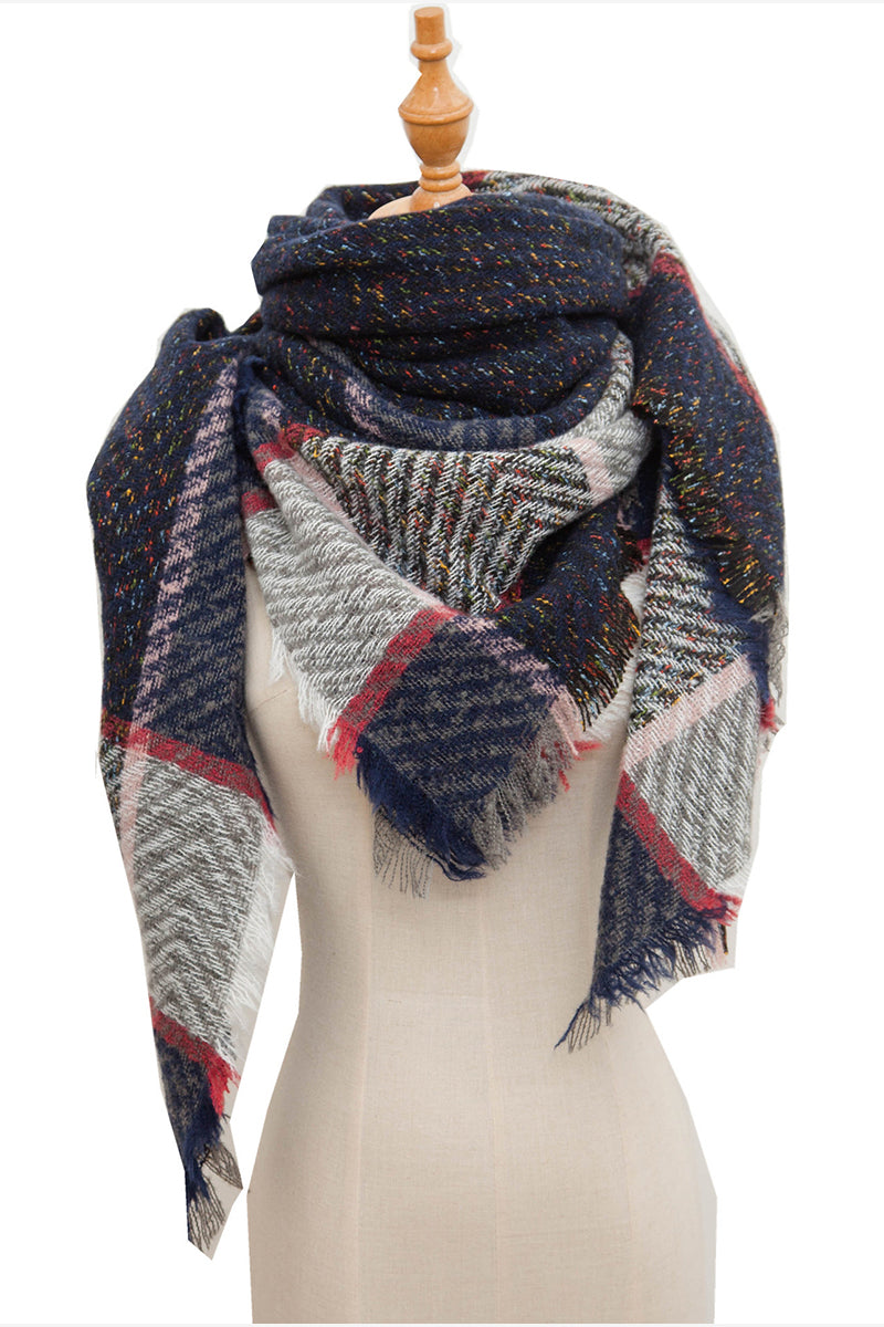 PLAID PATTERN RAW TRIM TRIANGULAR SCARF