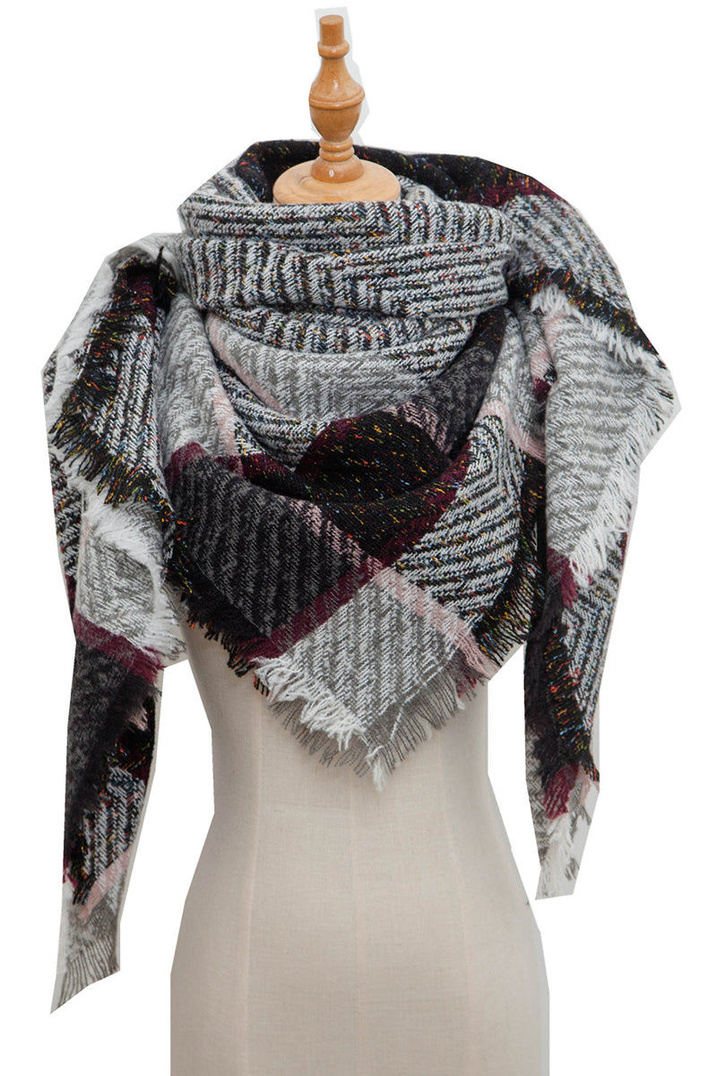 PLAID PATTERN RAW TRIM TRIANGULAR SCARF