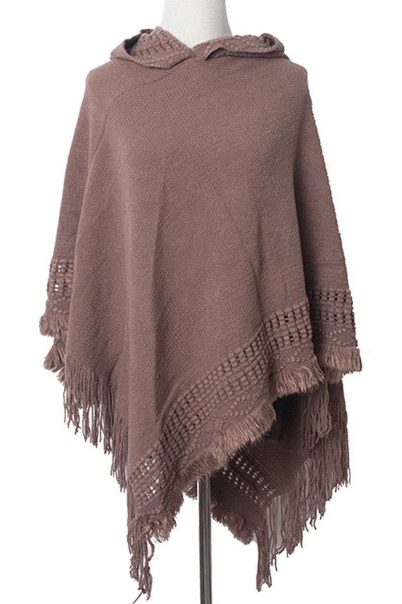 WOMEN SOFT PULLOVER PONCHO SWEATER CAPE WITH HOOD