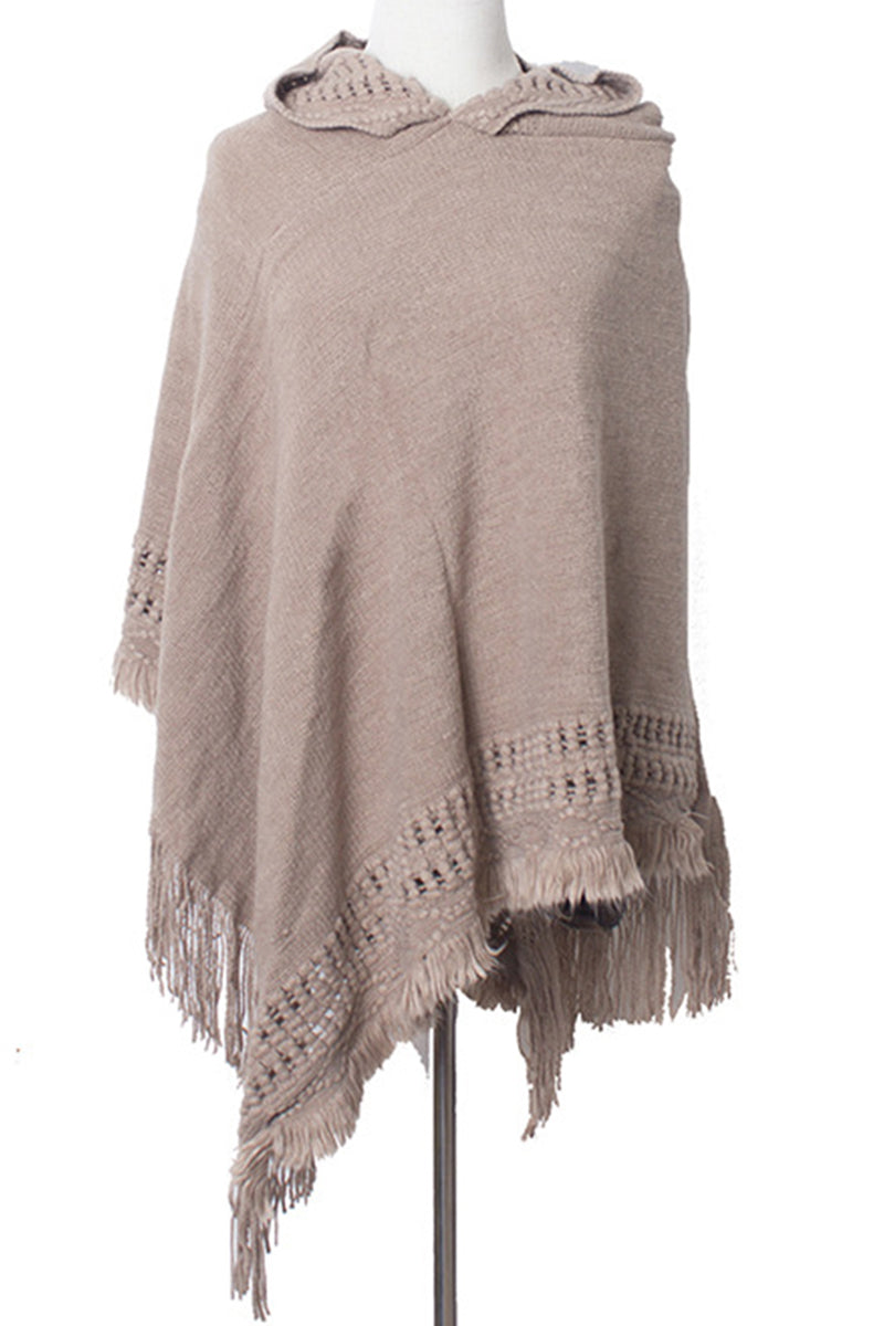 WOMEN SOFT PULLOVER PONCHO SWEATER CAPE WITH HOOD