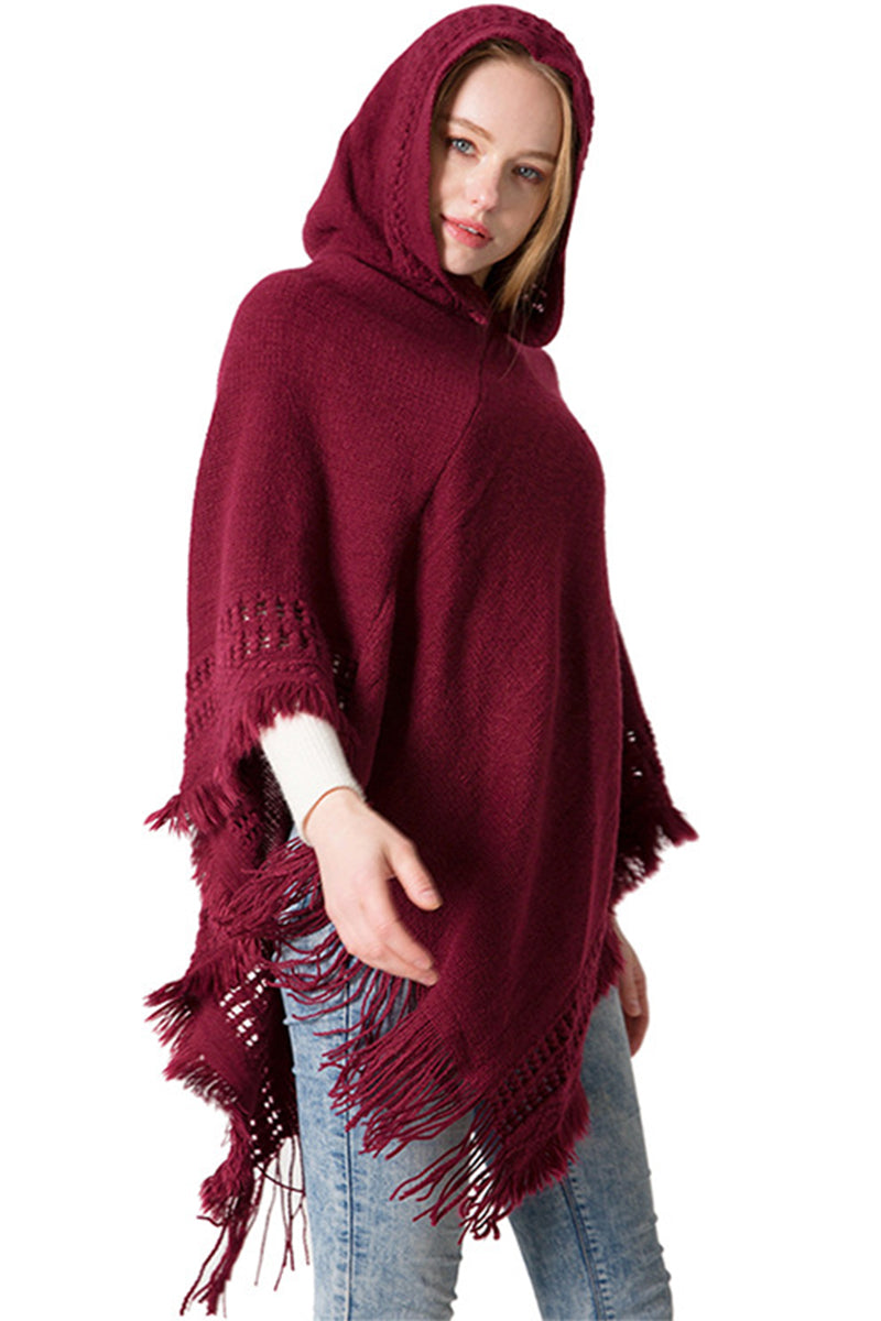 WOMEN SOFT PULLOVER PONCHO SWEATER CAPE WITH HOOD